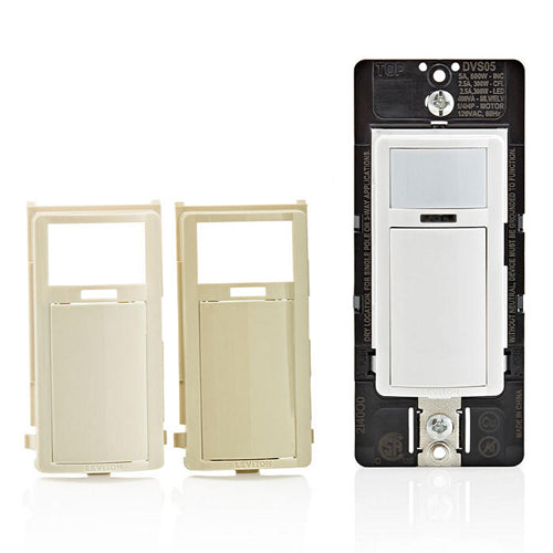 Leviton DVS05-1LZ, Decora Wall Switch Passive Infrared (PIR) Motion Sensor, Relay Vacancy Sensor, Residential Grade, Single Pole or 3-Way, Manual-ON, 1/4 HP Motor, 5A Resistive, White