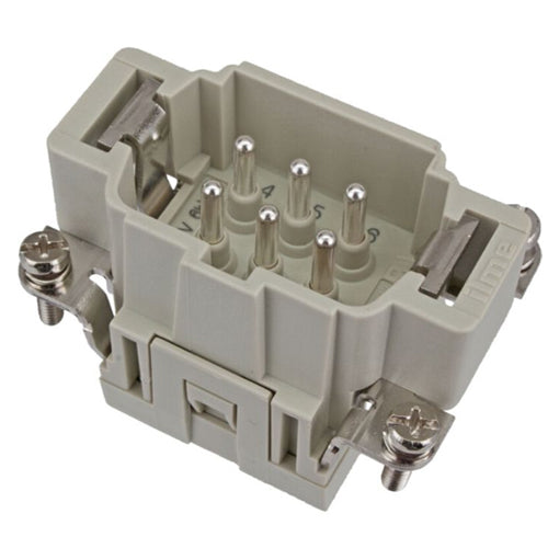 Techspan E06PG, E Series Multipole Connector, Spring Termination, Male Insert, 6 Poles+Ground, 16A/600V, C Size Enclosure, Straight Mounting