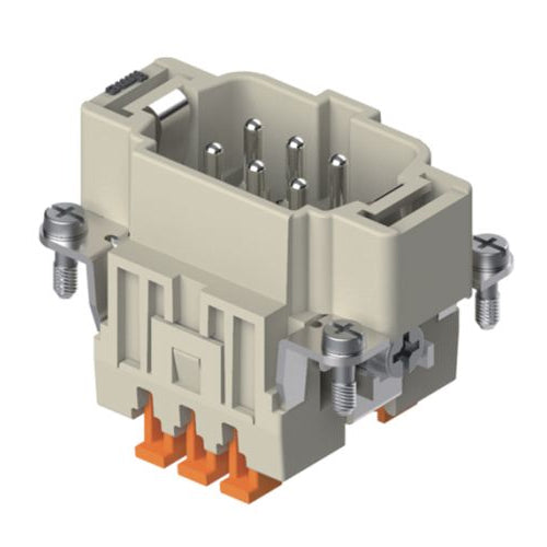 Techspan E06PP, E Series Multipole Connector, SQUICH® Spring Termination without Tools, Male Insert, 6 Poles+Ground, 16A/600V, C Size Enclosure, Straight Mounting