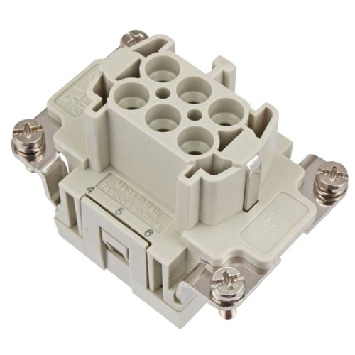 Techspan E06RG, E Series Multipole Connector, Spring Termination, Female Insert, 6 Poles+Ground, 16A/600V, C Size Enclosure, Straight Mounting