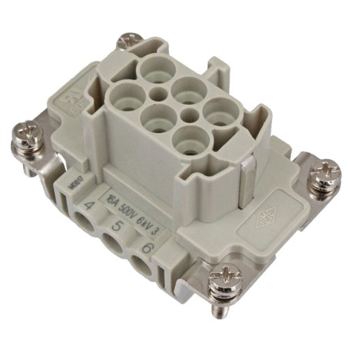 Techspan E06RS, E Series Multipole Connector, Screw Termination, Female Insert, 6 Poles+Ground, 16A/600V, C Size Enclosure, Straight Mounting