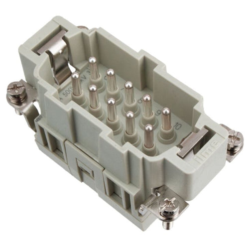 Techspan E10PG, E Series Multipole Connector, Spring Termination, Male Insert, 10 Poles+Ground, 16A/600V, E Size Enclosure, Straight Mounting