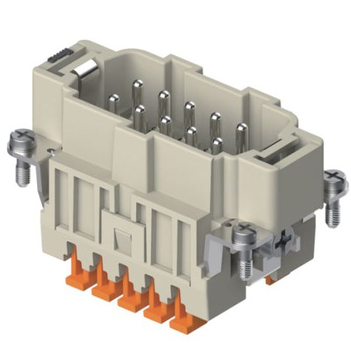 Techspan E10PP, E Series Multipole Connector, SQUICH® Spring Termination without Tools, Male Insert, 10 Poles+Ground, 16A/600V, E Size Enclosure, Straight Mounting