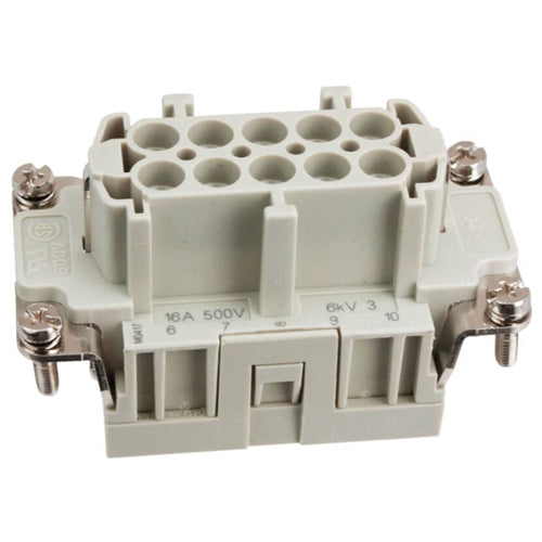 Techspan E10RG, E Series Multipole Connector, Spring Termination, Female Insert, 10 Poles+Ground, 16A/600V, E Size Enclosure, Straight Mounting