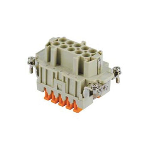 Techspan E10RP, E Series Multipole Connector, SQUICH® Spring Termination without Tools, Female Insert, 10 Poles+Ground, 16A/600V, E Size Enclosure, Straight Mounting