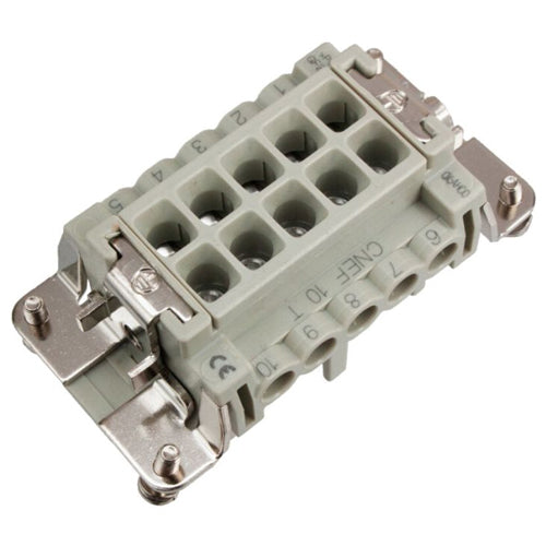 Techspan E10RS, E Series Multipole Connector, Screw Termination, Female Insert, 10 Poles+Ground, 16A/600V, E Size Enclosure, Straight Mounting