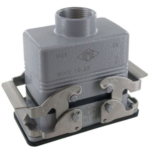 Techspan E10TEPM25D, E Series Multipole Connectors Complete Kit, 10 Poles+Ground, 16A/600V, Screw Termination, 2 Levers Locking, V-Type Closing, Panel Mounting, Top Entry, M25 Port Thread, Metal