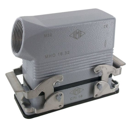 Techspan E16SEPM32D, E Series Multipole Connectors Complete Kit, 16 Poles+Ground, 16A/600V, Screw Termination, 2 Levers Locking, V-Type Closing, Panel Mounting, Side Entry, M32 Port Thread, Metal