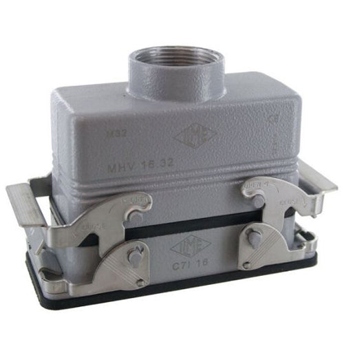 Techspan E16TEPM32D, E Series Multipole Connectors Complete Kit, 16 Poles+Ground, 16A/600V, Screw Termination, 2 Levers Locking, V-Type Closing, Panel Mounting, Top Entry, M32 Port Thread, Metal