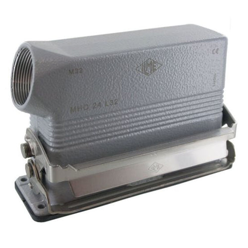 Techspan E24SESM32D, E Series Multipole Connectors Complete Kit, 24 Poles+Ground, 16A/600V, Screw Termination, 2 Levers Locking, V-Type Closing, Surface Mounting, Side Entry, M25/32 Port Thread, Metal