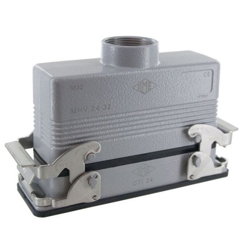 Techspan E24TEPM32D, E Series Multipole Connectors Complete Kit, 24 Poles+Ground, 16A/600V, Screw Termination, 2 Levers Locking, V-Type Closing, Panel Mounting, Top Entry, M32 Port Thread, Metal