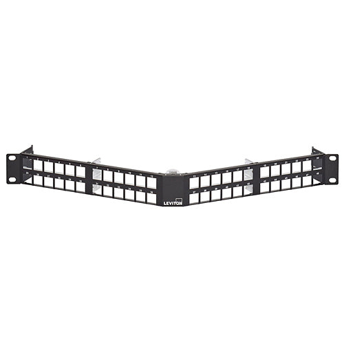 Leviton E2X1A-S48, e2XHD 1RU 48-Port Angled High-Density Fiber Panel, Supports UTP, Shielded, and Fiber Cassettes, Black