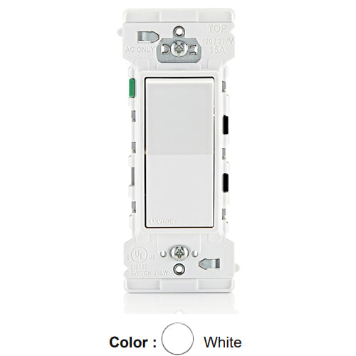 Leviton E5601-W, Lever Edge Single Pole AC Quiet Rocker Switch, Residential Grade, 15 Amp, 120/277 Volt, Self-Grounding, White, 2 Packs