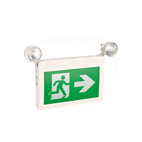 Etlin-Daniels EC222WH-A13BB-GU-4, LED Running Man Exit Sign, 120/347VAC, 2×2W Combo Heads, 239 LM, 6500K, Battery Backup > 120 Min., No Remote Capability