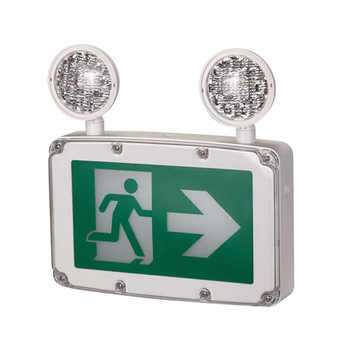 Etlin-Daniels EC402WHW-A13-BB-GU-1, LED Running Man Exit Sign with Adjustable 2 x 0.5W Combo Heads, Wet Location, 120/347V, 130LM, 6000K-6500K