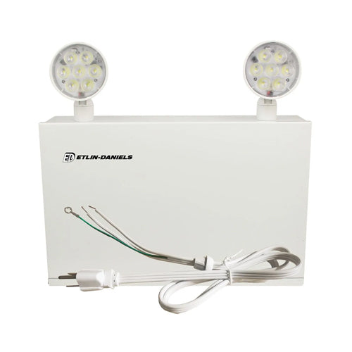 Etlin-Daniels ER3144D-WHM-A13CP-U24-BB-10RC, LED Steel Emergency Light Battery with 2 X 5W Thermoplastic Adjustable Heads, Up To 140W of Remote Heads at 24VDC, 120/347V, Battery Back Up > 120 Min, Remote Capable, White
