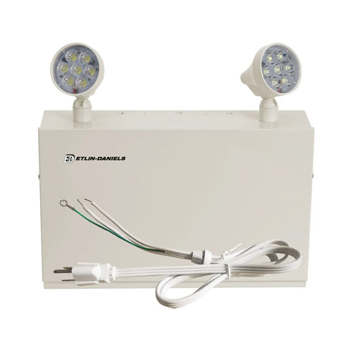 Etlin-Daniels ER3275D-WHM-A13CP-BB-10RC, LED Steel Emergency Light Battery with 2 X 5W Thermoplastic Adjustable Heads, Up To 275W of Remote Heads at 12VDC, 120/347V, Battery Back Up > 120 Min, Remote Capable, White