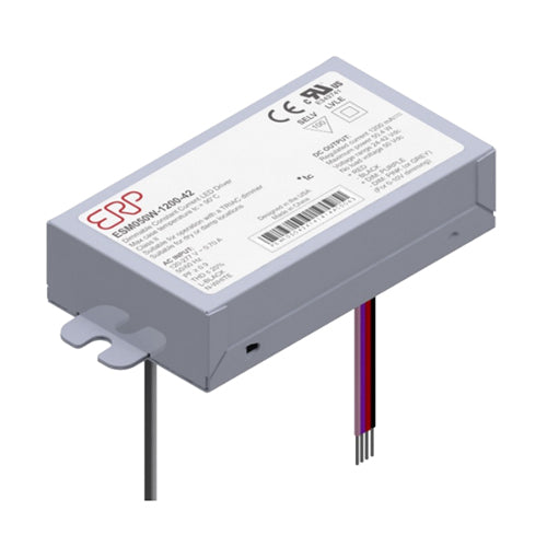 ERP Power ESM040W-0900-42, Constant Current LED Driver, Output 37.8W 900mA 24-42Vdc, Tri-Mode Dimming, IP20 Metal Case, Bottom Leads with Mounting Stud, Input 120-277Vac