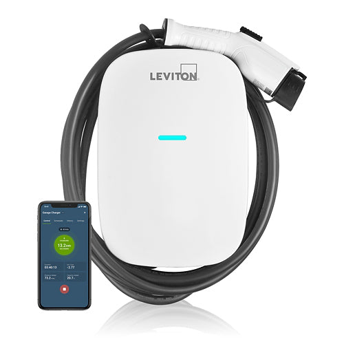 Leviton EV80W, EV Series Smart Home Level 2 Electric Vehicle Charging Station, 80 Amp, 19.2kW Output, 100A Breaker, Includes Mounting Bracket and Pre-Attached Input Cable, Optional RFID Control, Wi-Fi Compatible, Hardwired Only