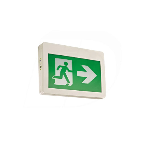 Etlin-Daniels EX220WH-A13BB-GU, LED Running Man Exit Sign, Thermoplastic Single and Double Sided, Tapered Body Design, 120/347V, Battery Back Up > 120 Min., No Remote Capability