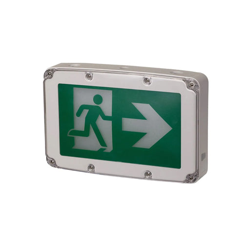 Etlin-Daniels EX400WHW-A13-BB-GU, LED Running Man Exit Sign, Wet Location, 120-347V, Battery Backup > 120 Min., 6000K-6500K