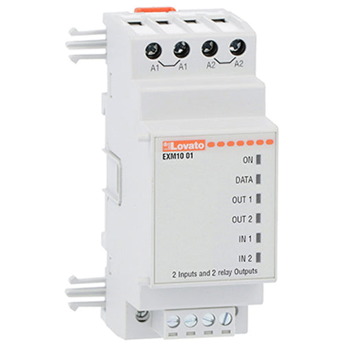 Lovato EXM1001, Expansion Module EXM Series for Modular Products, 2 Digital Inputs, Opto-Isolated and 2 Relay Outputs, Rated 5A 250VAC