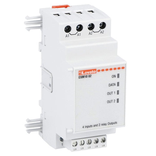 Lovato EXM1002, Expansion Module EXM Series for Modular Products, 4 Opto-Isolated Digital Inputs and 2 Relay Outputs, Rated 5A 250VAC