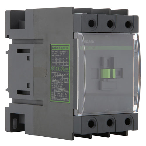 Noark Ex9C100F11H, Electric Ex9C Series, Standard IEC Contactor, Non-Reversing, 3-Pole, 100A, Wide Range Electronic Coil, 1NO+1NC Auxiliary Contact, 48-130Vac/dc Control Voltage, 3NO Main Power Contact
