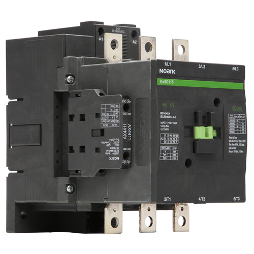 Noark Ex9C225E22Q, Ex9C Series, Standard IEC Contactor, Non-Reversing, 3-Pole, 225A, Vac/dc Coil, 2NO+2NC Auxiliary Contact, 380V Control Voltage, 3NO Main Power Contact