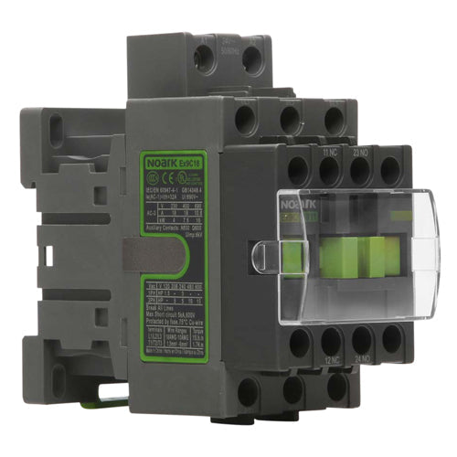 Noark Ex9C1822B7, Electric Ex9C Series, Standard IEC Contactor, Non-Reversing, 3-Pole, 18A, AC Coil, 2NO+2NC Auxiliary Contact, 24V Control Voltage, 50/60 Hz, 3NO Main Power Contact