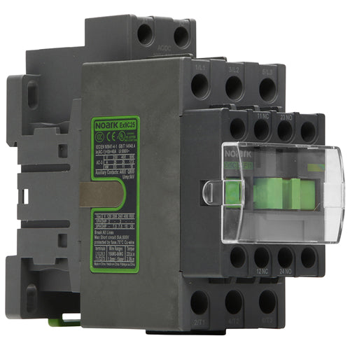 Noark Ex9C25F22K, Ex9C Series, Standard IEC Contactor, Non-Reversing, 3-Pole, 25A, Wide Range Electronic Coil, 2NO+2NC Auxiliary Contact, 100-250Vac/dc Control Voltage, 3NO Main Power Contact