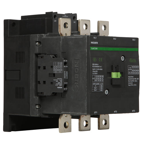 Noark Ex9C265E22X, Ex9C Series, Standard IEC Contactor, Non-Reversing, 3-Pole, 265A, Vac/dc Coil, 2NO+2NC Auxiliary Contact, 208V Control Voltage, 3NO Main Power Contact