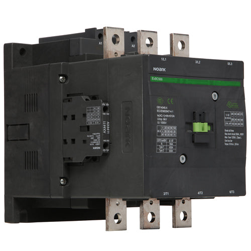 Noark Ex9C500F22L, Ex9C Series, Standard IEC Contactor, Non-Reversing, 3-Pole, 500A, Wide Range Electronic Coil, 2NO+2NC Auxiliary Contact, 250-500Vac/dc Control Voltage, 3NO Main Power Contact