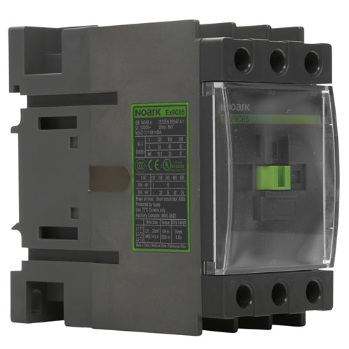 Noark Ex9C65F11K, Ex9C Series, Standard IEC Contactor, Non-Reversing, 3-Pole, 65A, Wide Range Electronic Coil, 1NO+1NC Auxiliary Contact, 100-250Vac/dc Control Voltage, 3NO Main Power Contact