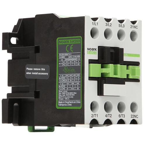 Noark Ex9CDS32A30T7A, Electric Ex9C Series, Standard IEC Contactor, Non-Reversing, 32A, Screw Terminals, 3-Pole, 480Vac Coil Voltage, 50/60 Hz, 3NO+1NO Auxiliary Contact