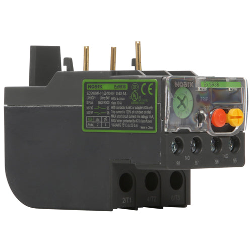 Noark Ex9R38B1.6A, Ex9R Series, Thermal Overload Relay, Frame Amperage 38A, Trip Class 10, Current Range 1~1.6A, Use with Ex9C09-38 Contactors