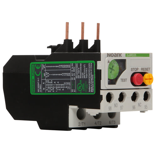 Noark Ex9RD25A25, Ex9RD Series, Thermal Overload Relay, Frame Amperage 25A, Trip Class 10A, Current Range 17~25A, Use with Ex9CD09-32 Contactors