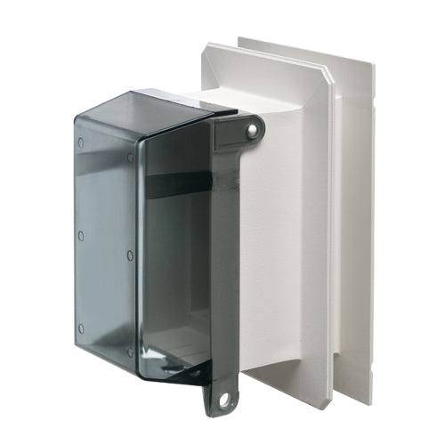 Arlington F8091VCGC, Vertical One-piece Outlet Box for Siding with Clear Extra-Duty Weatherproof Cover, White Body, With Grounding Clip