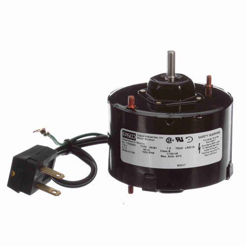 Fasco FA-D1109, 3.3'' General Purpose Motor, Shaded Pole, 1/100 HP, 115 Volt, 1/1500 Spd/RPM, 0.65 Amps, Totally Enclosed, CCW Rotation, Sleeve Bearing, 1/4''x1-1/4'' Shaft
