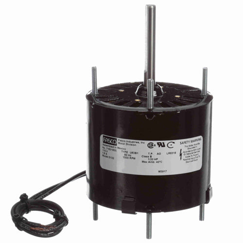 Fasco FA-D132, 3.3'' General Purpose Motor, Sleeve Bearing, Open Air Over, Shaded Pole, 1/20 HP, 1/1500 Spd/RPM, 115 Volt, 1.8 Amps, CW Rotation, 5/16''x2-1/4'' Shaft