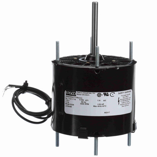 Fasco FA-D206, 3.3'' General Purpose Motor, Sleeve Bearing, Open Air Over, Shaded Pole, 1/30 HP, 1/3000 Spd/RPM, 115 Volt, 1.2 Amps, CW Rotation, 1/4''x2-1/4'' Shaft