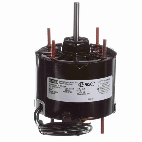 Fasco FA-D228, 3.3'' General Purpose Motor, Sleeve Bearing, Open Air Over, Shaded Pole, 1/80 HP, 1/3000 Spd/RPM, 115 Volt, 0.8 Amps, CW Rotation, 1/4''x2'' Shaft