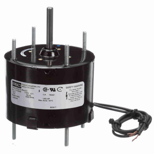 Fasco FA-D402, 3.3'' General Purpose Motor, Sleeve Bearing, Totally Enclosed, Shaded Pole, 1/60 HP, 115 Volt, 1/3000 Spd/RPM, 0.75 Amps, CW Rotation, 1/4''x1-3/4'' Shaft