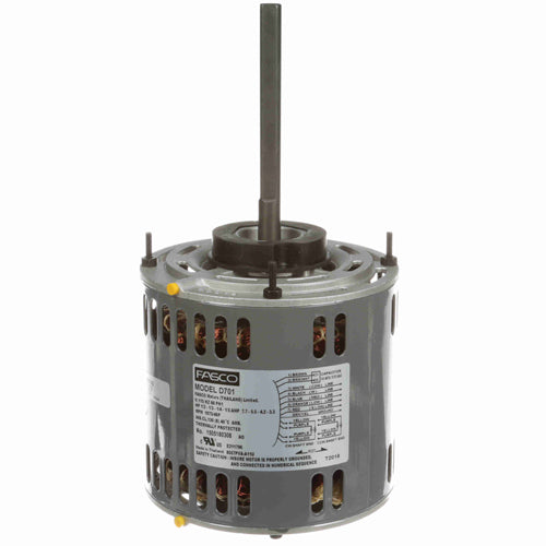 Fasco FA-D701, 5.6'' Direct Drive Blower Motor, Sleeve Bearing, PSC Type, 1/2-1/3-1/4-1/5 HP, 4 Speeds, 1075 RPM, 115 Volt, 7.7/5.5/4.2/3.3 Amps, Reversible Rotation, 1/2''x5-1/2'' Shaft