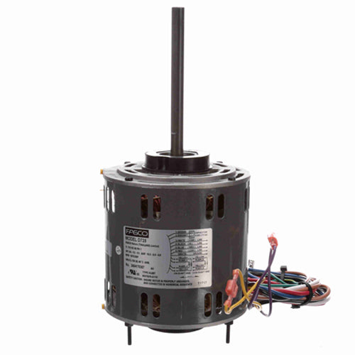 Fasco FA-D728, 5.6'' Direct Drive Blower Motor, Sleeve Bearing, PSC Type, 3/4-1/2-1/3 HP, 3 Speeds, 1075 RPM, 115 Volt, 10.5/6.9/4.8 Amps, Reversible Rotation, 1/2''x6'' Shaft