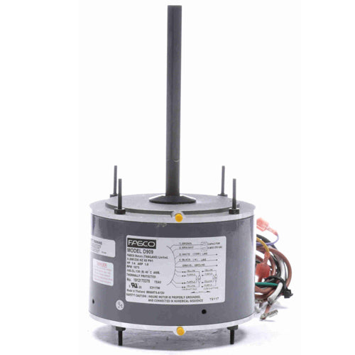 Fasco FA-D909, 5.6'' Condenser Fan Motor, PSC Type, Totally Enclosed, 1/4 HP, 208-230 Volts, 1/1075 Spd/RPM, 1.8 Amps, Reversible Rotation, Sleeve Bearing, 1/2''x6-1/2'' Shaft