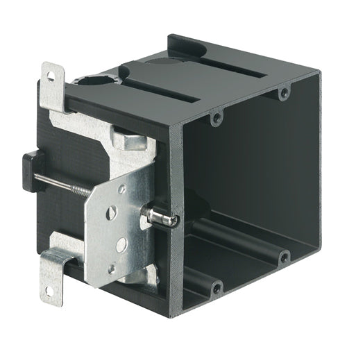 Arlington FA102GC, Non-Metallic Outlet Box For New Construction With Grounding Clip, 2-Gang, Vertical, Black