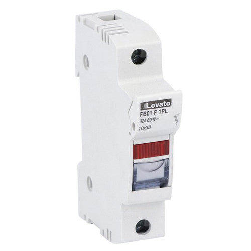 Lovato FB01F1PL, Midget Fuse Holder, 1 Pole 690V 32A, For 10x38mm Fuses, With Status Indicator, UL Recognized & CSA Certified