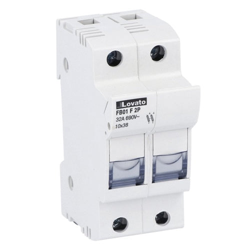 Lovato FB01F2P, Midget Fuse Holder, 2 Pole 690V 32A, For 10x38mm Fuses, UL Recognized & CSA Certified
