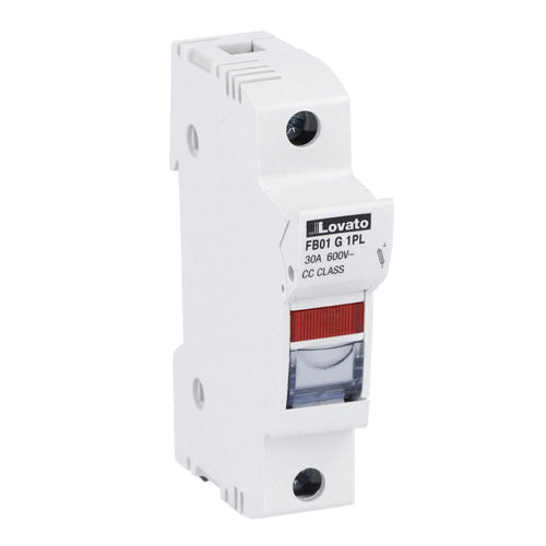Lovato FB01G1PL, CC Fuse Holder with Status Indicator, 1 Pole 690V 30A, For 10x38mm Class CC Fuses, UL Listed & CSA Approved